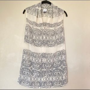 Cabi Sheer Sleeveless Tunic Dress Top Cream Navy Blue XS